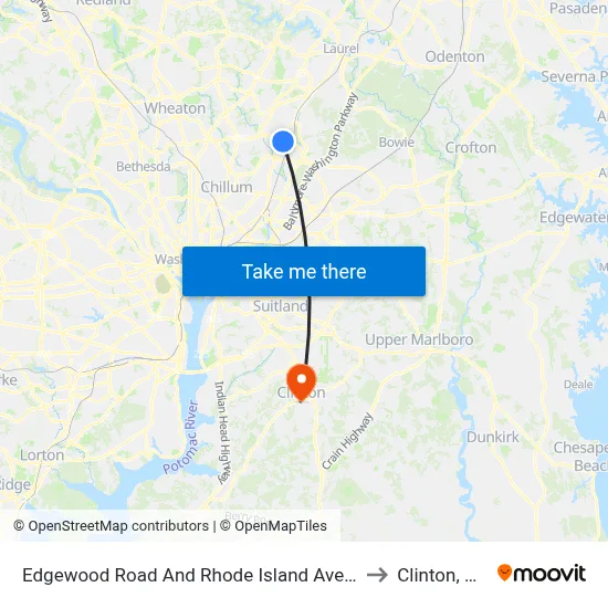 Edgewood Road And Rhode Island Avenue to Clinton, MD map
