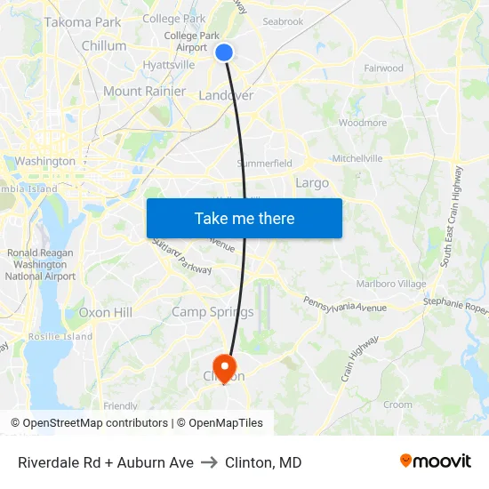 Riverdale Rd + Auburn Ave to Clinton, MD map