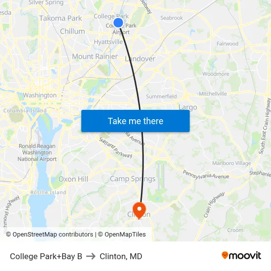College Park+Bay B to Clinton, MD map