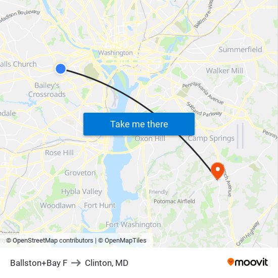 Ballston+Bay F to Clinton, MD map