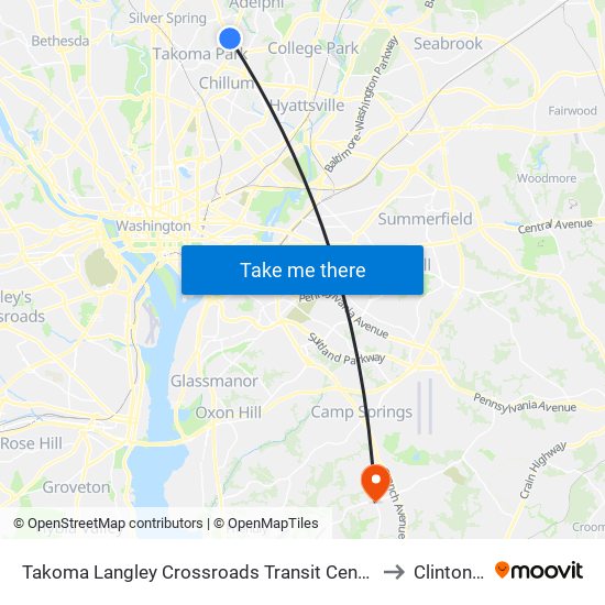 Takoma Langley Crossroads Transit Center + Bus Bay A to Clinton, MD map