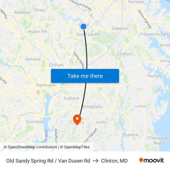 Old Sandy Spring Rd / Van Dusen Rd to Clinton, MD map