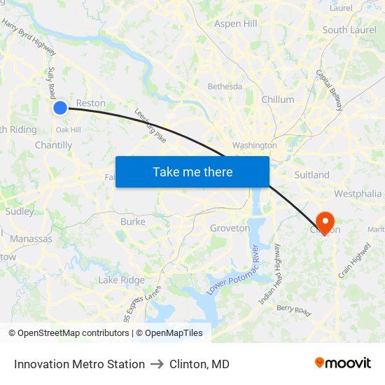 Innovation Metro Station to Clinton, MD map