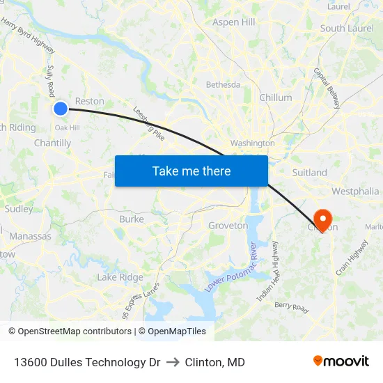 13600 Dulles Technology Dr to Clinton, MD map