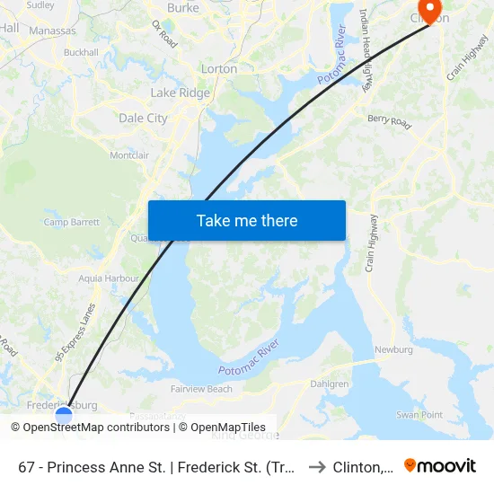 67 - Princess Anne St. | Frederick St. (Train Station) to Clinton, MD map