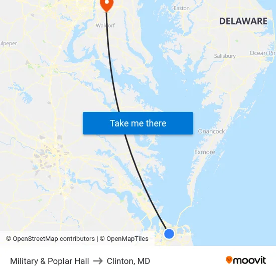 Military & Poplar Hall to Clinton, MD map