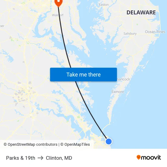 Parks & 19th to Clinton, MD map