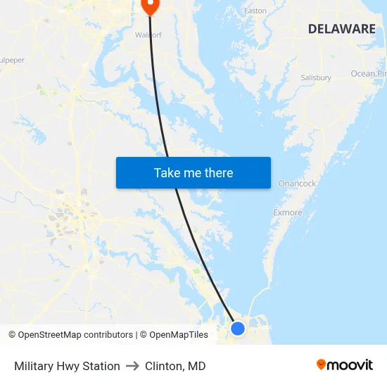 Military Hwy Station to Clinton, MD map