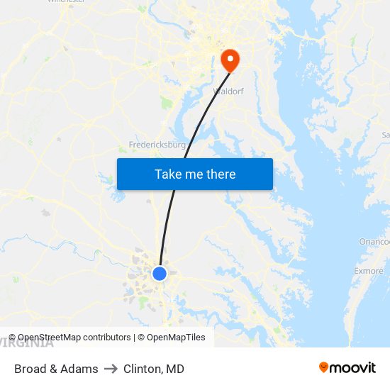 Broad & Adams to Clinton, MD map