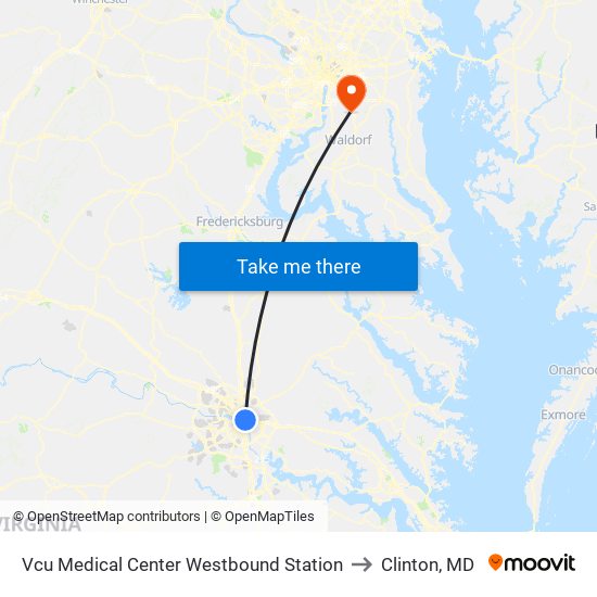 Vcu Medical Center Westbound Station to Clinton, MD map