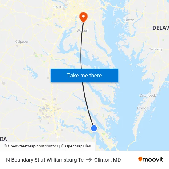 N Boundary St at Williamsburg Tc to Clinton, MD map