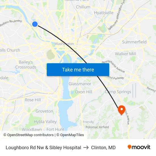 Loughboro Rd Nw & Sibley Hospital to Clinton, MD map