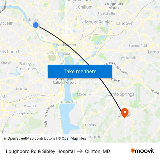 Loughboro Rd & Sibley Hospital to Clinton, MD map