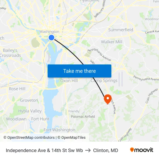 Independence Ave & 14th St Sw Wb to Clinton, MD map
