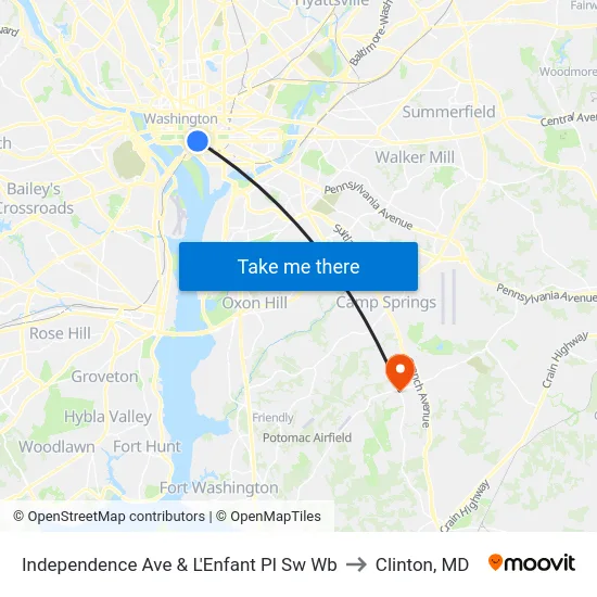 Independence Ave & L'Enfant Pl Sw Wb to Clinton, MD map