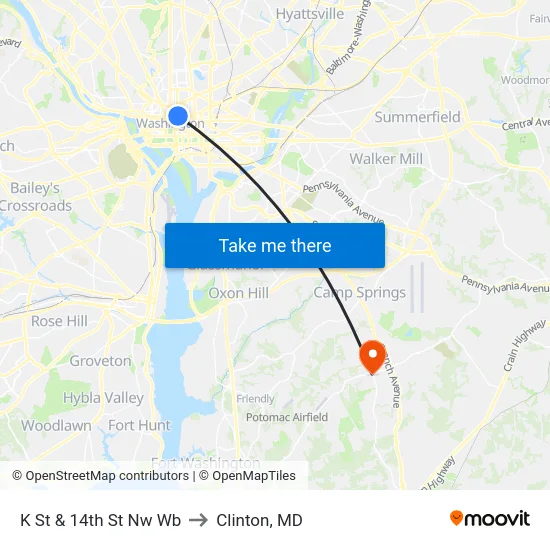 K St & 14th St Nw Wb to Clinton, MD map