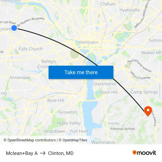 Mclean+Bay A to Clinton, MD map