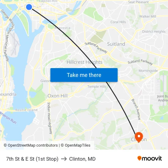 7th St & E St (1st Stop) to Clinton, MD map