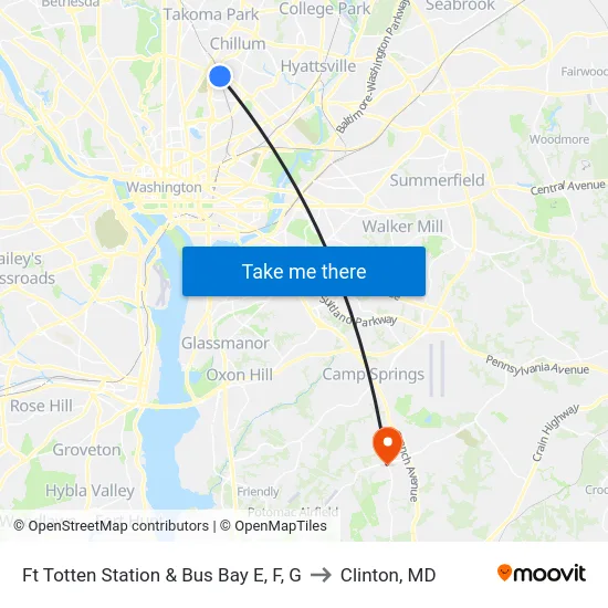 Ft Totten Station & Bus Bay E, F, G to Clinton, MD map