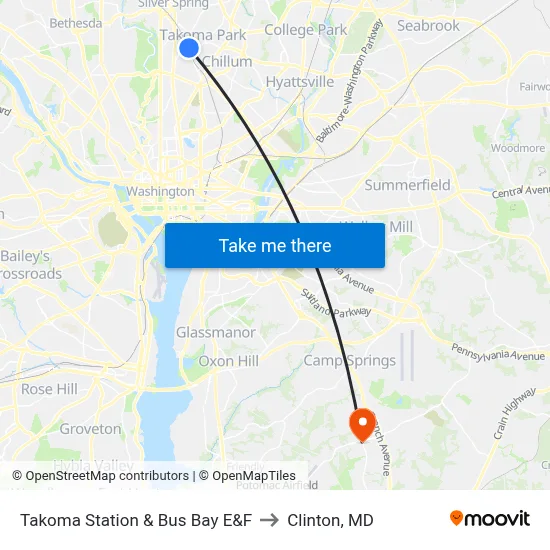 Takoma Station & Bus Bay E&F to Clinton, MD map