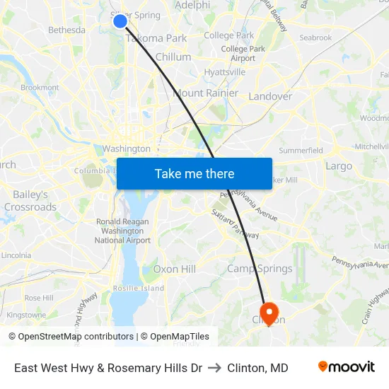 East West Hwy & Rosemary Hills Dr to Clinton, MD map