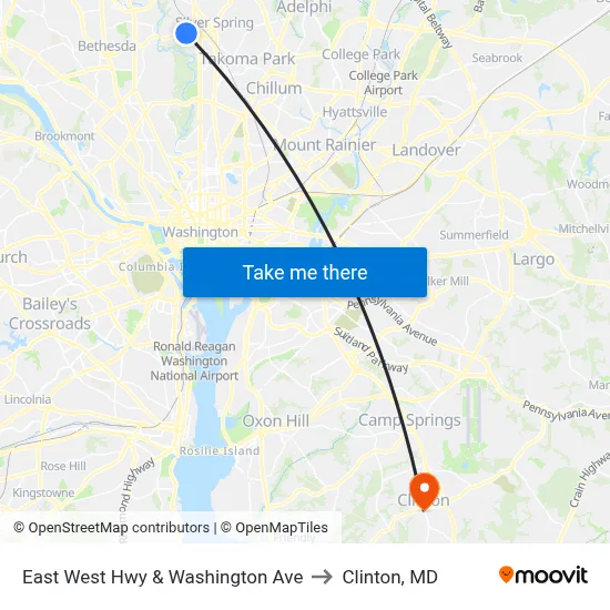 East West Hwy & Washington Ave to Clinton, MD map