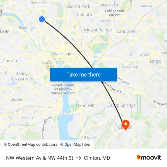 NW Western Av & NW 44th St to Clinton, MD map