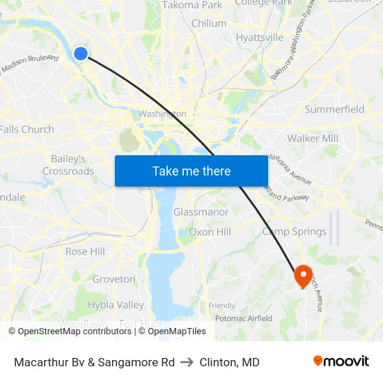 Macarthur Bv & Sangamore Rd to Clinton, MD map