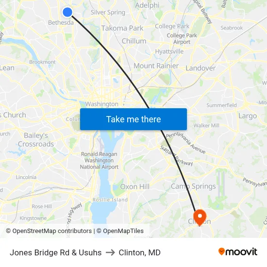 Jones Bridge Rd & Usuhs to Clinton, MD map