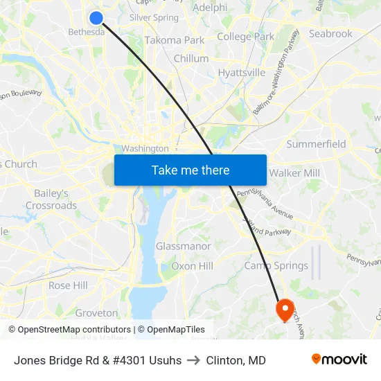Jones Bridge Rd & #4301 Usuhs to Clinton, MD map
