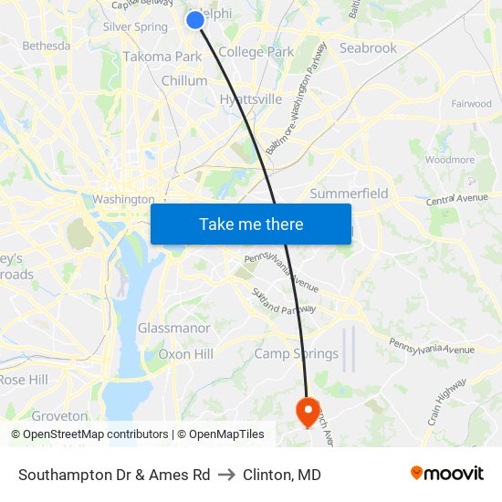 Southampton Dr & Ames Rd to Clinton, MD map