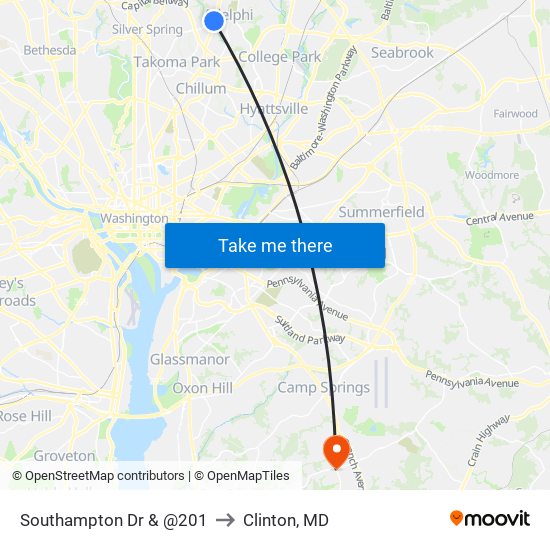 Southampton Dr & @201 to Clinton, MD map