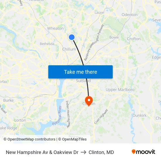 New Hampshire Av & Oakview Dr to Clinton, MD map