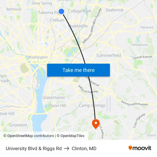 University Blvd & Riggs Rd to Clinton, MD map