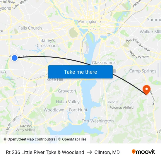 Rt 236 Little River Tpke & Woodland to Clinton, MD map