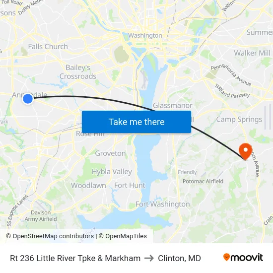Rt 236 Little River Tpke & Markham to Clinton, MD map