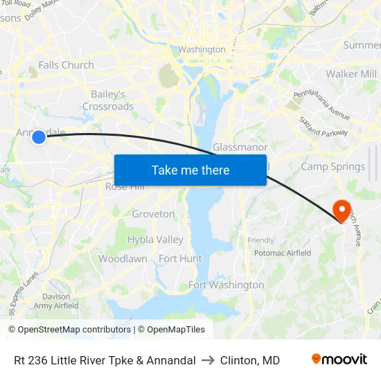 Rt 236 Little River Tpke & Annandal to Clinton, MD map