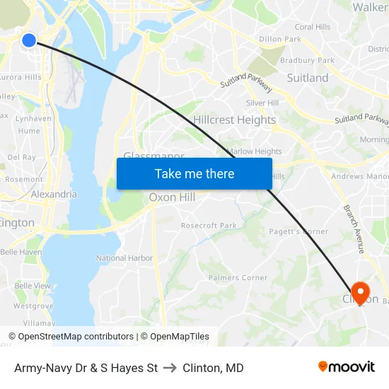 Army-Navy Dr & S Hayes St to Clinton, MD map
