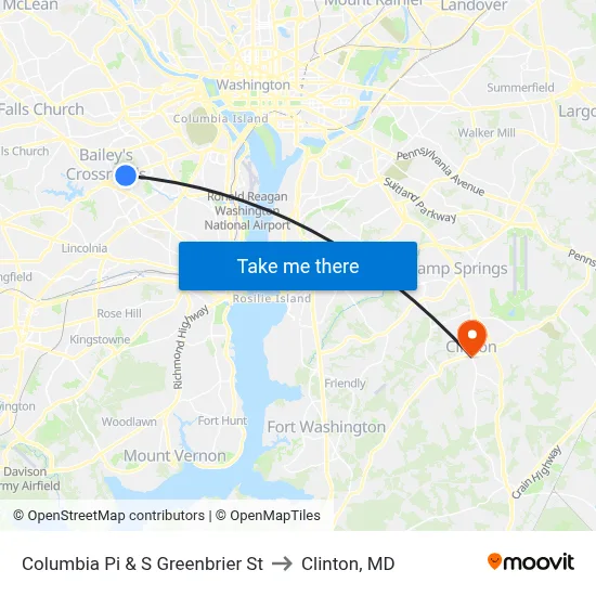 Columbia Pi & S Greenbrier St to Clinton, MD map