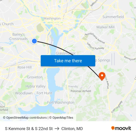 S Kenmore St & S 22nd St to Clinton, MD map
