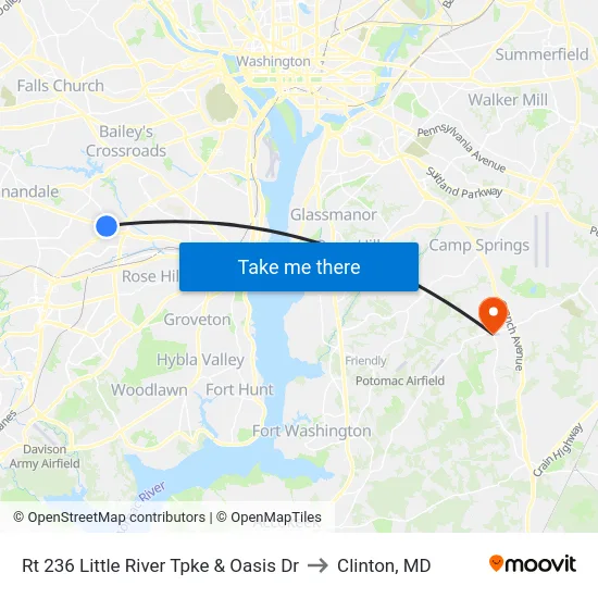 Rt 236 Little River Tpke & Oasis Dr to Clinton, MD map