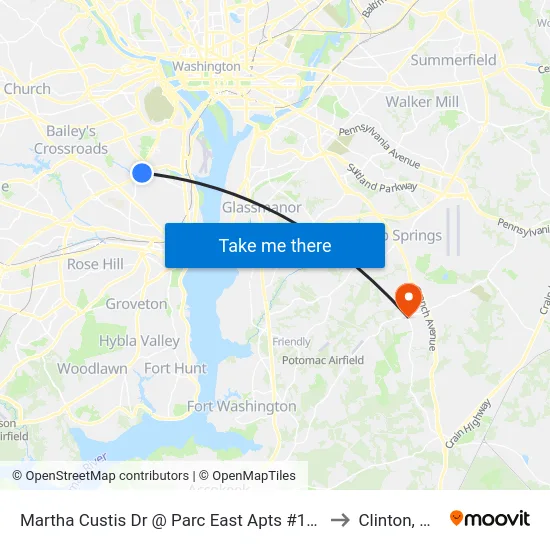 Martha Custis Dr @ Parc East Apts #1225 to Clinton, MD map
