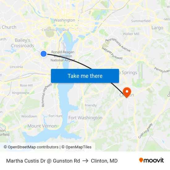 Martha Custis Dr @ Gunston Rd to Clinton, MD map