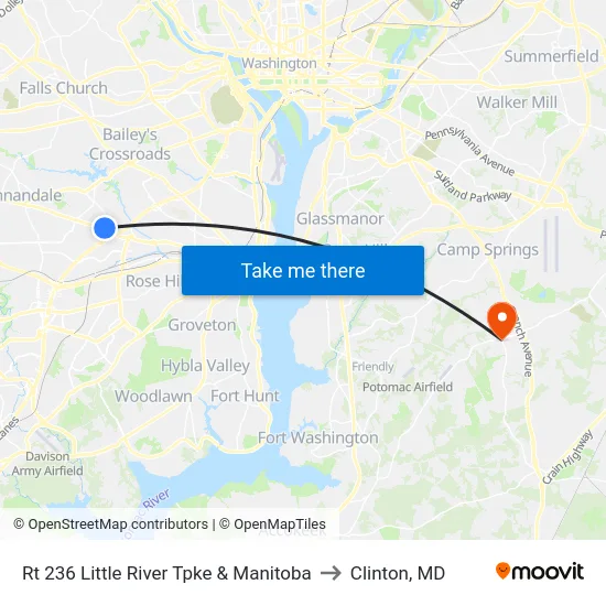 Rt 236 Little River Tpke & Manitoba to Clinton, MD map