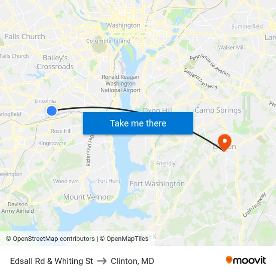 Edsall Rd & Whiting St to Clinton, MD map