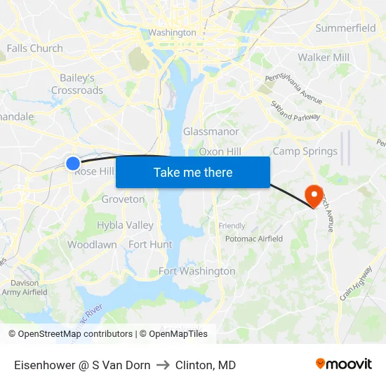 Eisenhower @ S Van Dorn to Clinton, MD map