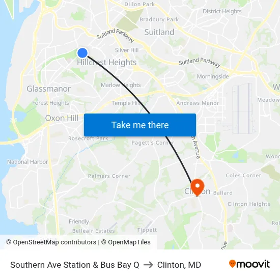 Southern Ave Station & Bus Bay Q to Clinton, MD map