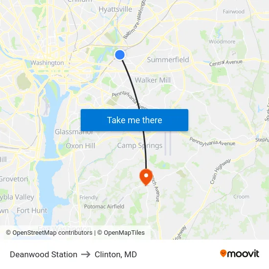 Deanwood Station to Clinton, MD map