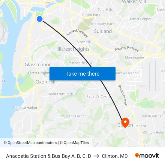 Anacostia Station & Bus Bay A, B, C, D to Clinton, MD map