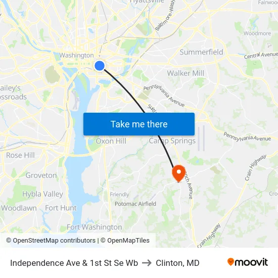 Independence Ave & 1st St Se Wb to Clinton, MD map